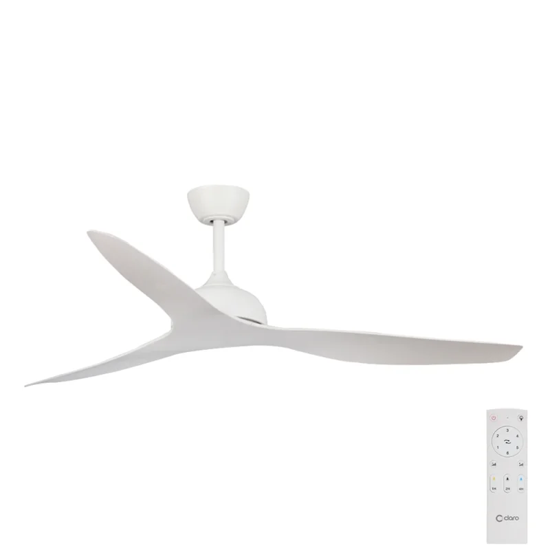 Claro Whisper DC Ceiling Fan with Remote Control in White 58-inch