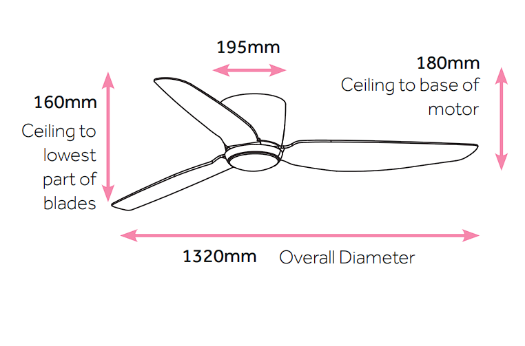 whisper low profile dc 132cm dimensions