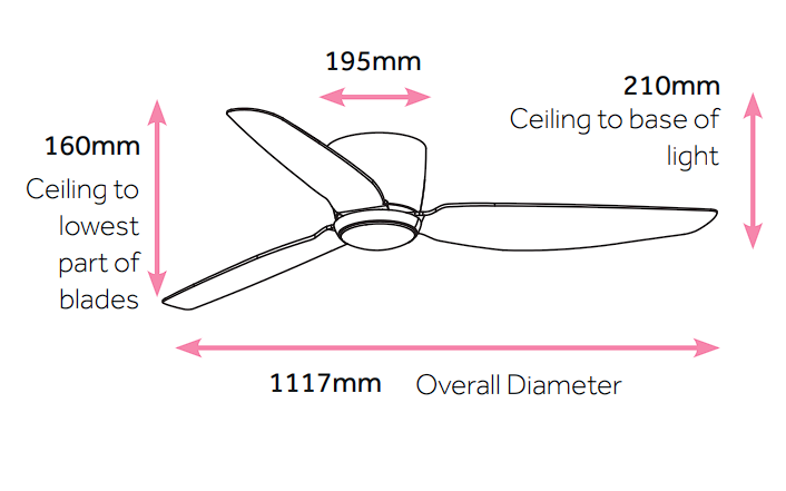 whisper low profile with light 111cm - dimensions
