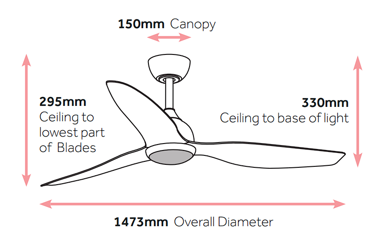 whisper dc with cct led light 147cm dimensions