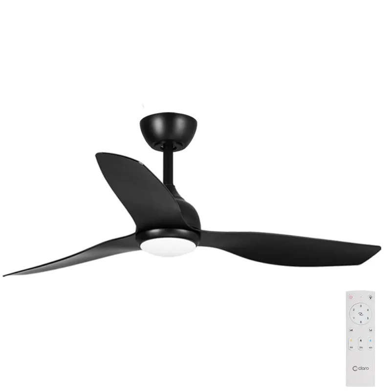 Claro Whisper DC Ceiling Fan with CCT LED Light and Remote Control in Black 48-inch