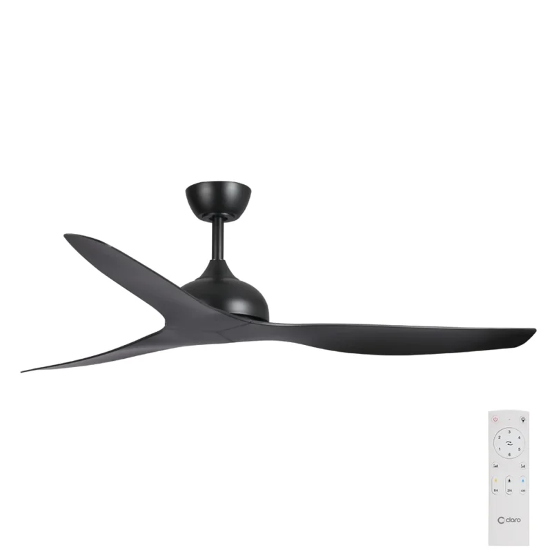Claro Whisper DC Ceiling Fan with Remote Control in Black 58-inch