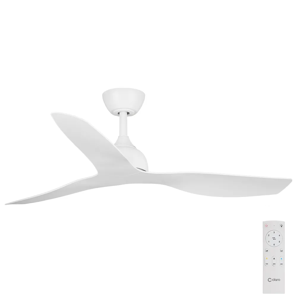Claro Whisper DC Ceiling Fan with Remote Control in White 48-inch