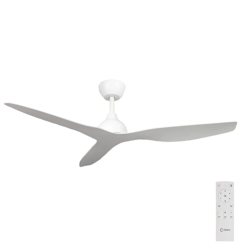 Claro Whisper DC Ceiling Fan with Remote Control in White 52-inch
