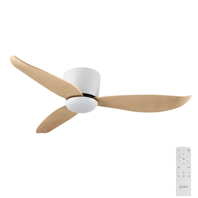 claro essentials spirit dc 44-inch ceiling fan with led light and remote white with timber abs blades